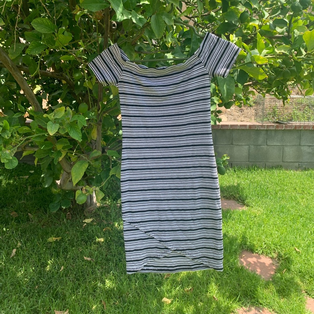 black and white striped dress